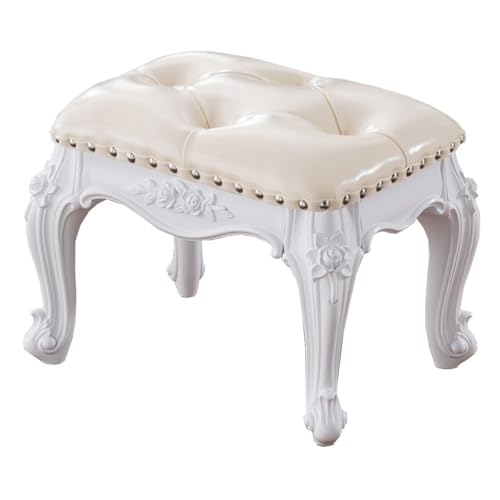GIZNXBA Kleiner Fußhocker Ottoman Fußstütze Sitzhocker Holzschuhe Wechselhocker Polsterhocker Leder-Anziehstuhl Für Couch Wohnzimmer Eingangsbereich Holz-Quadrat-Hocker Für Schlafzimmer(/White A) von GIZNXBA