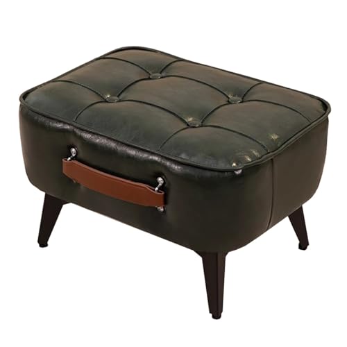GIZNXBA Kleiner Fußhocker Ottoman Gepolsterte Leder Pouf Hocker Mit Griff Rechteckiger Sitzhocker Mit Beinen Polsterhocker Leder-Schminkstühle Für Couch, Wohnzimmer, Eingangsbereich(Green B) von GIZNXBA