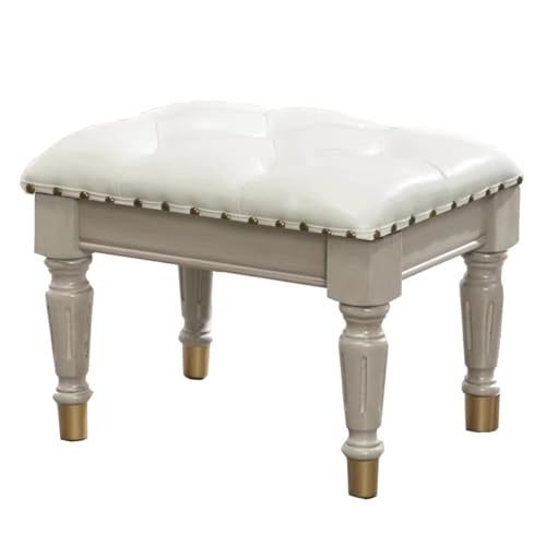 GIZNXBA Kleiner Rechteckiger Sitzhocker Leder-Ottomane Als Fußstütze Für Die Couch Kleiner Fußhocker Holzfußhocker Gepolsterter Pouf Ottoman Für Wohnzimmer, Eingangsbereich Pouf Hocker(Beige,B) von GIZNXBA