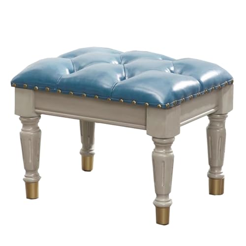 GIZNXBA Kleiner Rechteckiger Sitzhocker Leder-Ottomane Als Fußstütze Für Die Couch Kleiner Fußhocker Holzfußhocker Gepolsterter Pouf Ottoman Für Wohnzimmer, Eingangsbereich Pouf Hocker(Blauw,B) von GIZNXBA