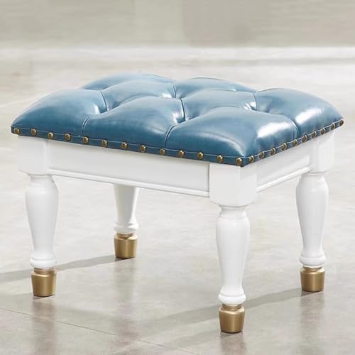 GIZNXBA Kleiner Rechteckiger Sitzhocker Leder-Ottomane Als Fußstütze Für Die Couch Kleiner Fußhocker Holzfußhocker Gepolsterter Pouf Ottoman Für Wohnzimmer, Eingangsbereich Pouf Hocker(Blauw,C) von GIZNXBA