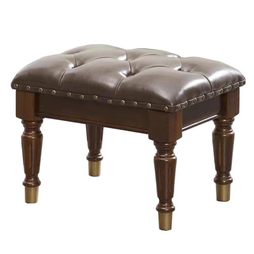 GIZNXBA Kleiner Rechteckiger Sitzhocker Leder-Ottomane Als Fußstütze Für Die Couch Kleiner Fußhocker Holzfußhocker Gepolsterter Pouf Ottoman Für Wohnzimmer, Eingangsbereich Pouf Hocker(Bruin,A) von GIZNXBA