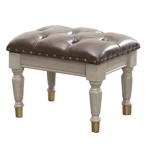 GIZNXBA Kleiner Rechteckiger Sitzhocker Leder-Ottomane Als Fußstütze Für Die Couch Kleiner Fußhocker Holzfußhocker Gepolsterter Pouf Ottoman Für Wohnzimmer, Eingangsbereich Pouf Hocker(Bruin,B) von GIZNXBA