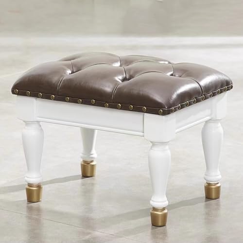 GIZNXBA Kleiner Rechteckiger Sitzhocker Leder-Ottomane Als Fußstütze Für Die Couch Kleiner Fußhocker Holzfußhocker Gepolsterter Pouf Ottoman Für Wohnzimmer, Eingangsbereich Pouf Hocker(Bruin,C) von GIZNXBA