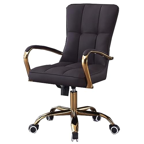 GIZNXBA Leder Computerstuhl Bürostuhl Ergonomisch Leder Schreibtischstuhl Chefsessel Mit Rädern, Schreibtisch Drehsessel Gaming Stuhl Ergonomisch Mit Goldenem Gestell(/Black) von GIZNXBA
