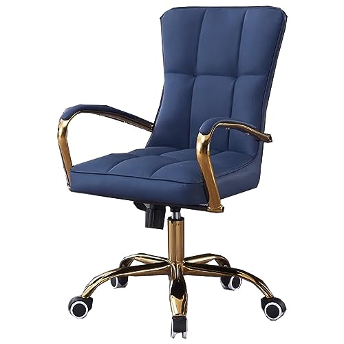 GIZNXBA Leder Computerstuhl Bürostuhl Ergonomisch Leder Schreibtischstuhl Chefsessel Mit Rädern, Schreibtisch Drehsessel Gaming Stuhl Ergonomisch Mit Goldenem Gestell(/Blue) von GIZNXBA