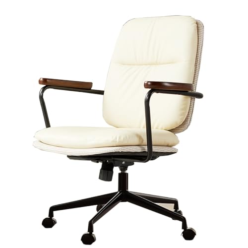 GIZNXBA Leder Gepolsterter Bürostuhl Ergonomisch Computerstuhl Ergonomisch Schreibtischstuhl Chefsessel Mit Armlehnen, Schreibtisch Drehsessel Mit Schaukelmodus Für Büro,Schlafzimmer(/Beige,A) von GIZNXBA