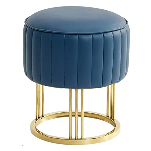 GIZNXBA Leder-Ottomane-Bank Runder Fußhocker Für Das Wohnzimmer Gepolsterte Fußstütze Für Sofa, Schminkstuhl Mit Metallbeinen Für Wohnzimmer, Schlafzimmer(/Blue A,A) von GIZNXBA