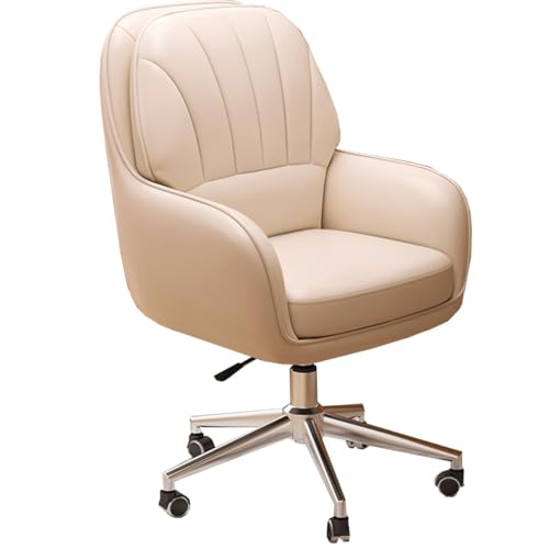 GIZNXBA Leder Schreibtischstuhl Chefsessel Bürostuhl Ergonomisch Computerstuhl Ergonomisch Schreibtisch Drehsessel Mit Lendenwirbelstütze Armlehne Verstellbaren Stuhl Für Erwachsene(/Beige) von GIZNXBA