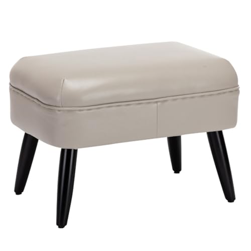 GIZNXBA Leder Sitzhocker Rechteckige Pouf Hocker Mit Holzbeinen Kleiner Fußhocker Für Wohnzimmer, Couch Polsterhocker Moderner Fußhocker, Perfekt Zum Ausruhen Ihrer Füße(Beige) von GIZNXBA