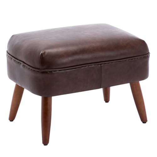 GIZNXBA Leder Sitzhocker Rechteckige Pouf Hocker Mit Holzbeinen Kleiner Fußhocker Für Wohnzimmer, Couch Polsterhocker Moderner Fußhocker, Perfekt Zum Ausruhen Ihrer Füße(Brown B) von GIZNXBA