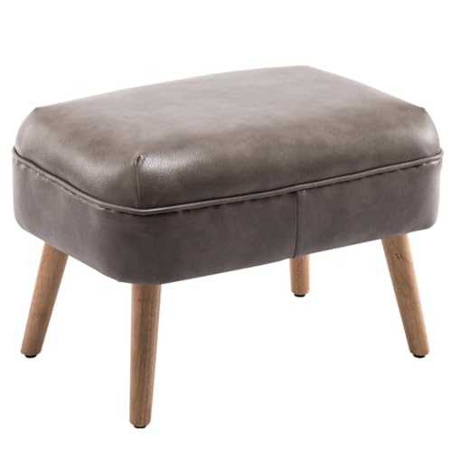 GIZNXBA Leder Sitzhocker Rechteckige Pouf Hocker Mit Holzbeinen Kleiner Fußhocker Für Wohnzimmer, Couch Polsterhocker Moderner Fußhocker, Perfekt Zum Ausruhen Ihrer Füße(Gray A) von GIZNXBA