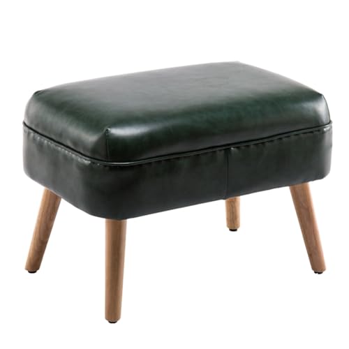 GIZNXBA Leder Sitzhocker Rechteckige Pouf Hocker Mit Holzbeinen Kleiner Fußhocker Für Wohnzimmer, Couch Polsterhocker Moderner Fußhocker, Perfekt Zum Ausruhen Ihrer Füße(Green A) von GIZNXBA