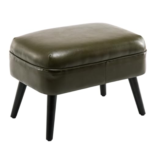GIZNXBA Leder Sitzhocker Rechteckige Pouf Hocker Mit Holzbeinen Kleiner Fußhocker Für Wohnzimmer, Couch Polsterhocker Moderner Fußhocker, Perfekt Zum Ausruhen Ihrer Füße(Green B) von GIZNXBA