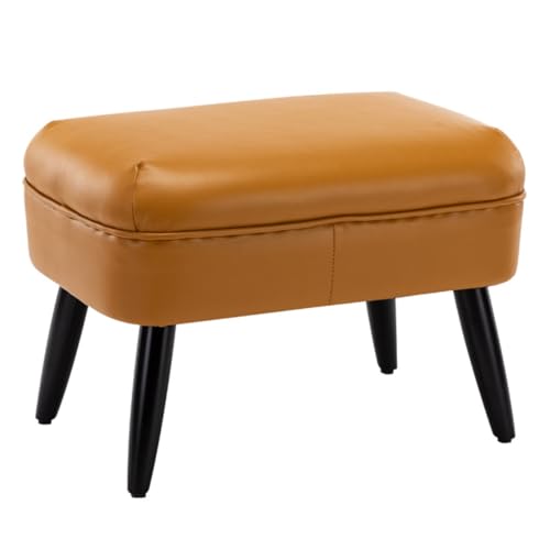 GIZNXBA Leder Sitzhocker Rechteckige Pouf Hocker Mit Holzbeinen Kleiner Fußhocker Für Wohnzimmer, Couch Polsterhocker Moderner Fußhocker, Perfekt Zum Ausruhen Ihrer Füße(Orange) von GIZNXBA