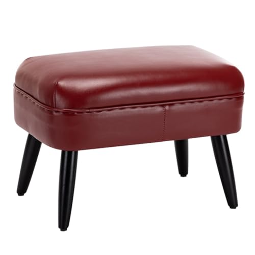 GIZNXBA Leder Sitzhocker Rechteckige Pouf Hocker Mit Holzbeinen Kleiner Fußhocker Für Wohnzimmer, Couch Polsterhocker Moderner Fußhocker, Perfekt Zum Ausruhen Ihrer Füße(Red) von GIZNXBA