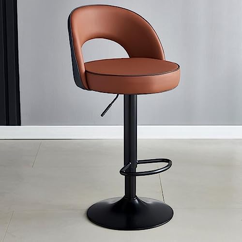 GIZNXBA Moderne Barhocker Leder Mit Niedriger Rückenlehne Barstuhl Höhenverstellbar Gepolstert Einstellbar Tresenhocker Küche Drehbar Bistrohocker Mit Metallbeinen Für Kaffeehaus, Pub(/Brown A) von GIZNXBA