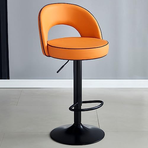 GIZNXBA Moderne Barhocker Leder Mit Niedriger Rückenlehne Barstuhl Höhenverstellbar Gepolstert Einstellbar Tresenhocker Küche Drehbar Bistrohocker Mit Metallbeinen Für Kaffeehaus, Pub(/Orange A) von GIZNXBA