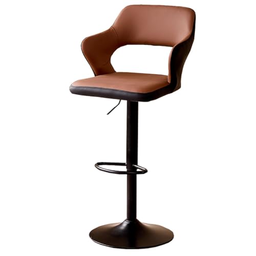 GIZNXBA Moderne Leder Barhocker Schwarz Verstellbarer Gepolsterter Barstuhl Höhenverstellbar Mit Rückenlehne Und Armlehnen Tresenhocker Küche Drehbar Bistrohocker Für Pub(/Brown) von GIZNXBA