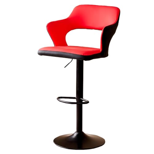 GIZNXBA Moderne Leder Barhocker Schwarz Verstellbarer Gepolsterter Barstuhl Höhenverstellbar Mit Rückenlehne Und Armlehnen Tresenhocker Küche Drehbar Bistrohocker Für Pub(/Red) von GIZNXBA