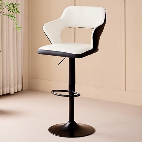 GIZNXBA Moderne Leder Barhocker Schwarz Verstellbarer Gepolsterter Barstuhl Höhenverstellbar Mit Rückenlehne Und Armlehnen Tresenhocker Küche Drehbar Bistrohocker Für Pub(/White A) von GIZNXBA