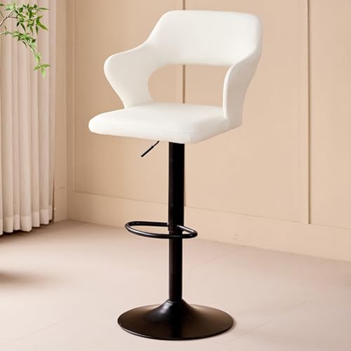 GIZNXBA Moderne Leder Barhocker Schwarz Verstellbarer Gepolsterter Barstuhl Höhenverstellbar Mit Rückenlehne Und Armlehnen Tresenhocker Küche Drehbar Bistrohocker Für Pub(/White B) von GIZNXBA