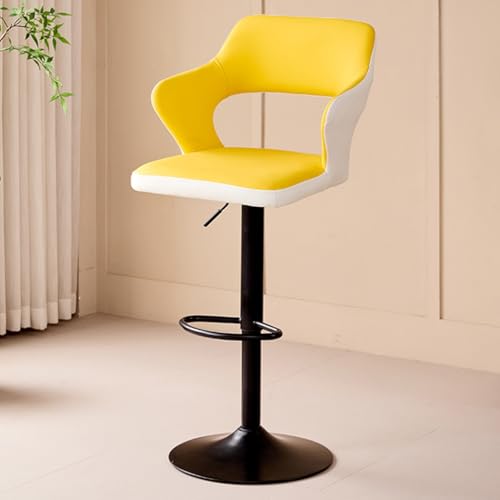 GIZNXBA Moderne Leder Barhocker Schwarz Verstellbarer Gepolsterter Barstuhl Höhenverstellbar Mit Rückenlehne Und Armlehnen Tresenhocker Küche Drehbar Bistrohocker Für Pub(/Yellow) von GIZNXBA