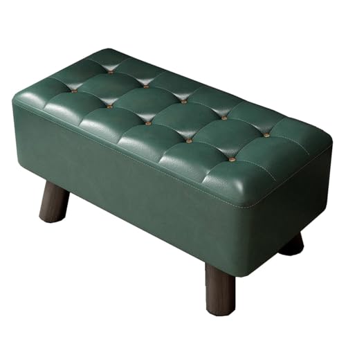 GIZNXBA Moderner Ottoman Kleiner Fußhocker Sitzhocker Für Sofa Sitzhocker Mit Lederakzenten Und Holzrahmen Pouf-Ottoman-Bank Für Wohnzimmer, Schuhbank, Eingangsbereich, Schlafzimmer(Groen) von GIZNXBA