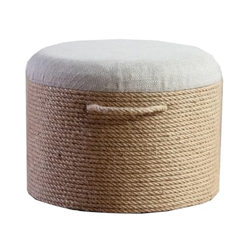 GIZNXBA Natürliche Seegras Sitzhocker Rund Pouf Hocker Kleiner Fußhocker Geflochtenen Fuß Hocker Hause Dekorative Sitz, Akzent Stuhl Für Wohnzimmer, Schlafzimmer(Sackcloth,A) von GIZNXBA