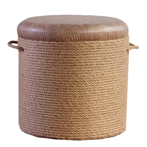 GIZNXBA Natürliche Seegras Sitzhocker Rund Pouf Hocker Kleiner Fußhocker Geflochtenen Fuß Hocker Hause Dekorative Sitz, Akzent Stuhl Für Wohnzimmer, Schlafzimmer(Technical Cloth,B) von GIZNXBA
