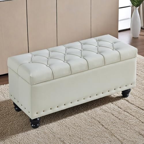 GIZNXBA Ottoman-Bank Mit Stauraum Sitzhocker Pouf Hocker Mit Stauraum Für Das Wohnzimmer Polsterhocker Für Das Fußende des Bettes Moderner Fußhocker Für Den Eingangsbereich(Beige,80CM) von GIZNXBA