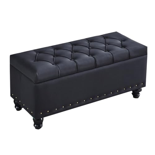 GIZNXBA Ottoman-Bank Mit Stauraum Sitzhocker Pouf Hocker Mit Stauraum Für Das Wohnzimmer Polsterhocker Für Das Fußende des Bettes Moderner Fußhocker Für Den Eingangsbereich(Black,100CM) von GIZNXBA