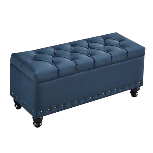 GIZNXBA Ottoman-Bank Mit Stauraum Sitzhocker Pouf Hocker Mit Stauraum Für Das Wohnzimmer Polsterhocker Für Das Fußende des Bettes Moderner Fußhocker Für Den Eingangsbereich(Blauw,100CM) von GIZNXBA