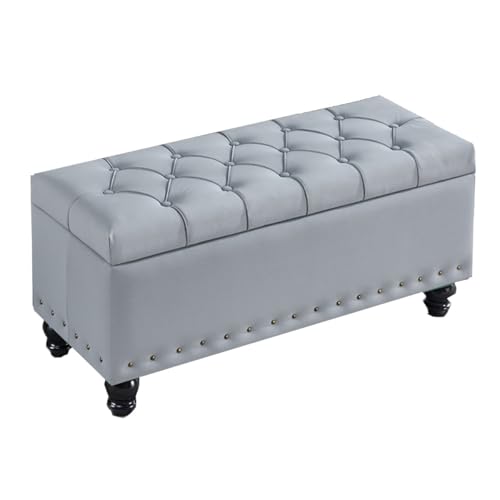 GIZNXBA Ottoman-Bank Mit Stauraum Sitzhocker Pouf Hocker Mit Stauraum Für Das Wohnzimmer Polsterhocker Für Das Fußende des Bettes Moderner Fußhocker Für Den Eingangsbereich(Gray A,100CM) von GIZNXBA