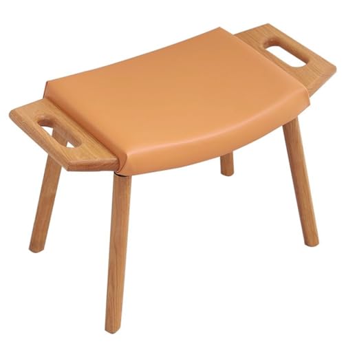 GIZNXBA Ottoman-Fußstütze Leder Polsterhocker Pouf Hocker Sitzhocker Mit Holzbeinen Moderne Kleine Schuhbank Für Das Wohnzimmer Schminkstuhl Für Den Eingangsbereich(Orange) von GIZNXBA