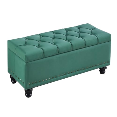 GIZNXBA Ottomane Mit Stauraum Für Den Eingangsbereich Bettbank Pouf Ottomane Fußstütze Moderner Fußhocker Rechteckige Stauraumbank Für Schlafzimmer Und Wohnzimmer(Green A,100CM) von GIZNXBA