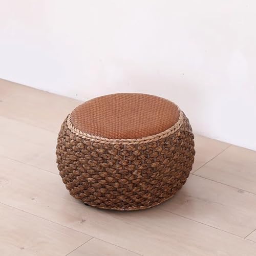 GIZNXBA Pouf Hocker Boho Polsterhocker Rund Handgewebt Kleiner Fußhocker Gepolstert Für Wohnzimmer Sitzhocker Boho-Akzentstühle Für Schlafzimmer(Bruin,22cm) von GIZNXBA