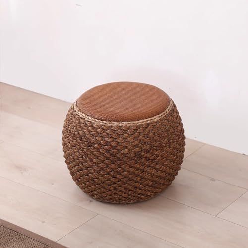 GIZNXBA Pouf Hocker Boho Polsterhocker Rund Handgewebt Kleiner Fußhocker Gepolstert Für Wohnzimmer Sitzhocker Boho-Akzentstühle Für Schlafzimmer(Bruin,32 cm) von GIZNXBA