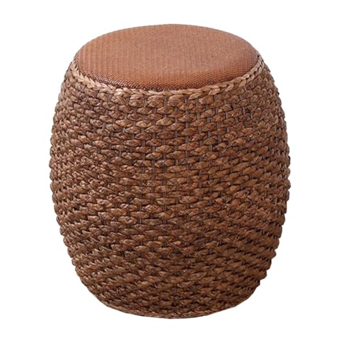 GIZNXBA Pouf Hocker Boho Polsterhocker Rund Handgewebt Kleiner Fußhocker Gepolstert Für Wohnzimmer Sitzhocker Boho-Akzentstühle Für Schlafzimmer(Bruin,42 cm) von GIZNXBA