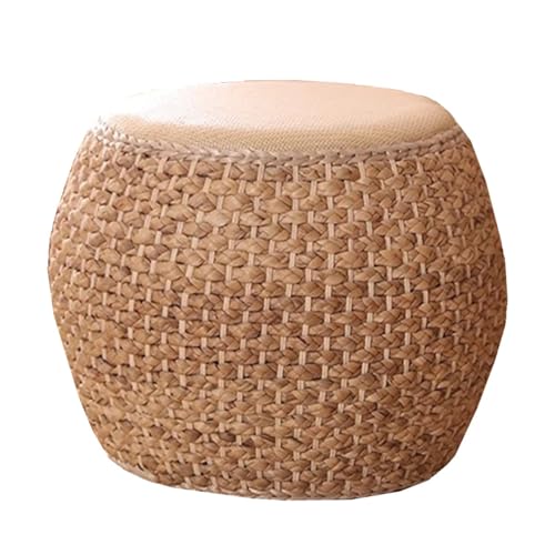 GIZNXBA Pouf Hocker Boho Polsterhocker Rund Handgewebt Kleiner Fußhocker Gepolstert Für Wohnzimmer Sitzhocker Boho-Akzentstühle Für Schlafzimmer(Natural,48 cm) von GIZNXBA