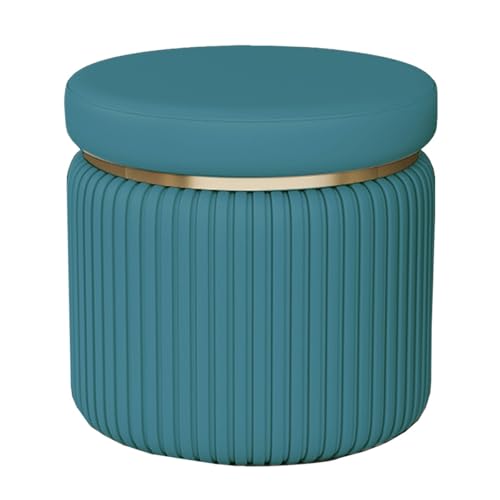 GIZNXBA Pouf Hocker Rund Für Sofa Stapelbarer Leder Sitzhocker Ottomane Bank Pouf Moderner Kleiner Fußhocker Gepolstert Für Wohnzimmer, Schlafzimmer, Eingangsbereich, Büro(Blauw,28cm) von GIZNXBA