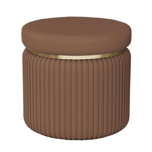 GIZNXBA Pouf Hocker Rund Für Sofa Stapelbarer Leder Sitzhocker Ottomane Bank Pouf Moderner Kleiner Fußhocker Gepolstert Für Wohnzimmer, Schlafzimmer, Eingangsbereich, Büro(Bruin,35cm) von GIZNXBA