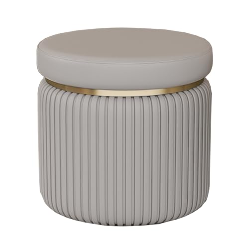 GIZNXBA Pouf Hocker Rund Für Sofa Stapelbarer Leder Sitzhocker Ottomane Bank Pouf Moderner Kleiner Fußhocker Gepolstert Für Wohnzimmer, Schlafzimmer, Eingangsbereich, Büro(Grey,35cm) von GIZNXBA