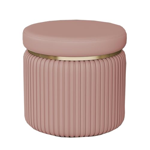 GIZNXBA Pouf Hocker Rund Für Sofa Stapelbarer Leder Sitzhocker Ottomane Bank Pouf Moderner Kleiner Fußhocker Gepolstert Für Wohnzimmer, Schlafzimmer, Eingangsbereich, Büro(Roze,35cm) von GIZNXBA