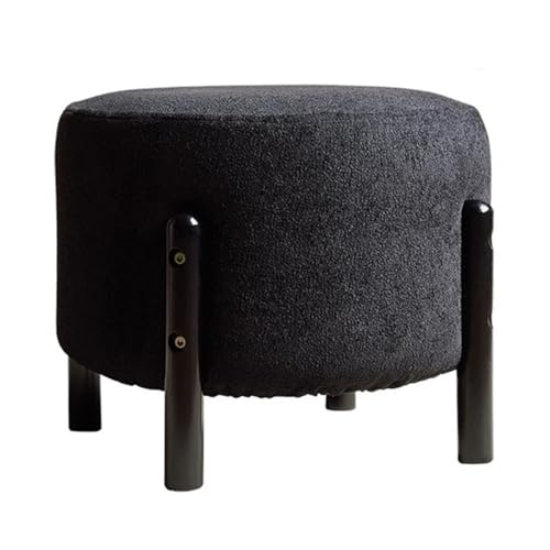 GIZNXBA Pouf Hocker Rund Kleiner Fußhocker Gepolstert Sitzhocker Mit Holzrahmen Kleine Sofa-Fußstütze Unter Dem Schreibtisch Zusätzlicher Sitzplatz: Kurzer Hocker Für Wohnzimmer(Black) von GIZNXBA