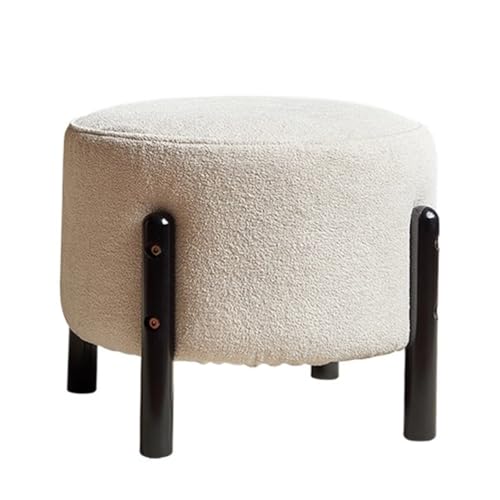 GIZNXBA Pouf Hocker Rund Kleiner Fußhocker Gepolstert Sitzhocker Mit Holzrahmen Kleine Sofa-Fußstütze Unter Dem Schreibtisch Zusätzlicher Sitzplatz: Kurzer Hocker Für Wohnzimmer(White) von GIZNXBA