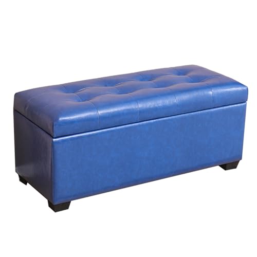 GIZNXBA Rechteckige Ottomane Mit Stauraum Für Das Schlafzimmer Bettbank Lederfußstütze Mit Beinen Für Den Eingangsbereich Gepolsterter Pouf-Ottomane-Fußhocker Mit Stauraum(Blauw,100CM) von GIZNXBA