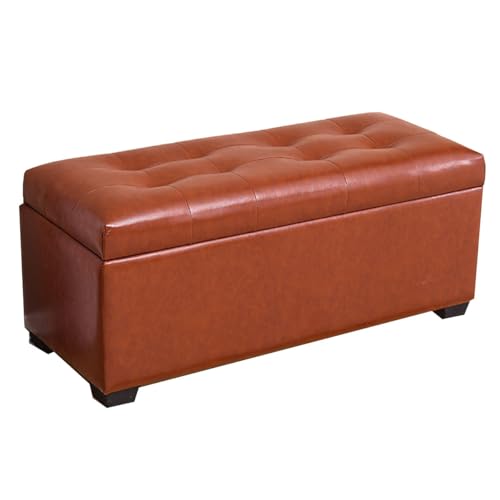 GIZNXBA Rechteckige Ottomane Mit Stauraum Für Das Schlafzimmer Bettbank Lederfußstütze Mit Beinen Für Den Eingangsbereich Gepolsterter Pouf-Ottomane-Fußhocker Mit Stauraum(Brown B,80CM) von GIZNXBA