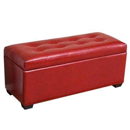 GIZNXBA Rechteckige Ottomane Mit Stauraum Für Das Schlafzimmer Bettbank Lederfußstütze Mit Beinen Für Den Eingangsbereich Gepolsterter Pouf-Ottomane-Fußhocker Mit Stauraum(Red B,80CM) von GIZNXBA