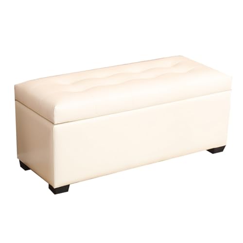 GIZNXBA Rechteckige Ottomane Mit Stauraum Für Das Schlafzimmer Bettbank Lederfußstütze Mit Beinen Für Den Eingangsbereich Gepolsterter Pouf-Ottomane-Fußhocker Mit Stauraum(White,60CM) von GIZNXBA
